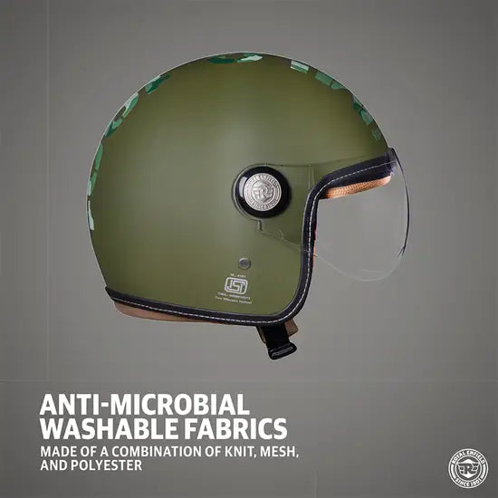 ROYAL ENFIELD CHOPPER MLG CAMO HELMET WITH CLEAR VISOR - BATTLE GREEN