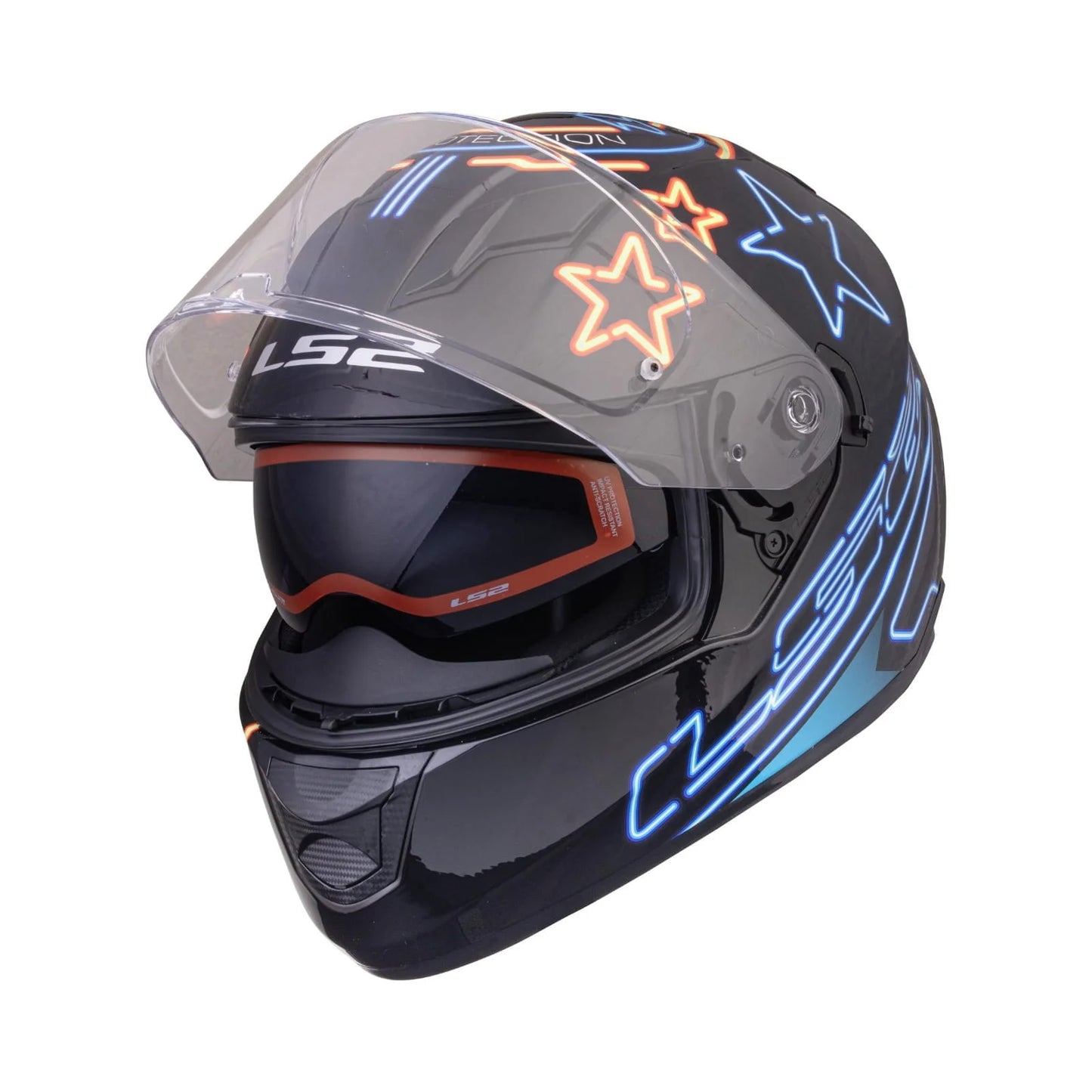 LS2 FF320 STREAM EVO NEON MATT BLACK BLUE FLUO ORANGE WITH PINLOCK