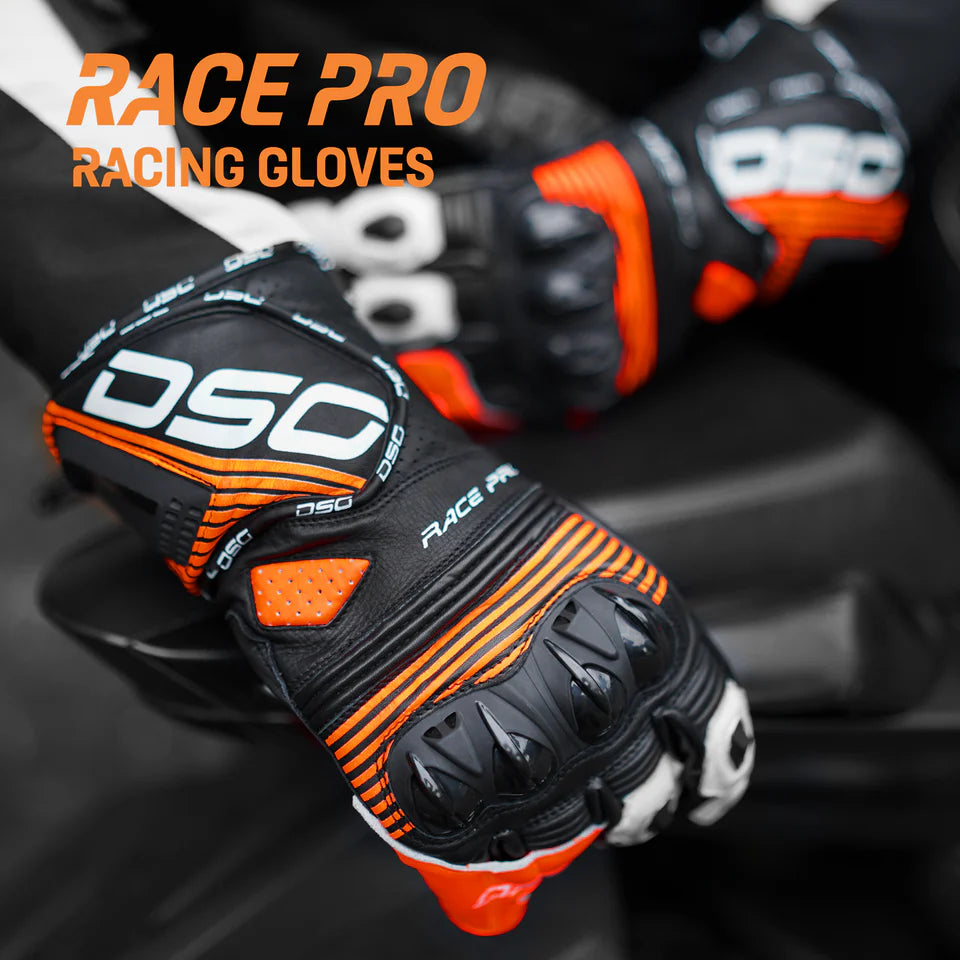 DSG RACE PRO V1 RIDING GLOVE - BLACK RED FLUO WHITE