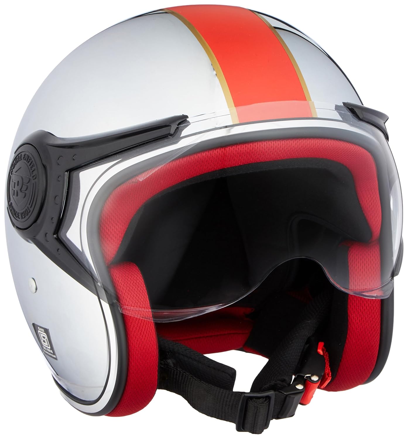 ROYAL ENFIELD OPEN FACE WITH VISOR HELMET CHROME HELMET CHROME RED