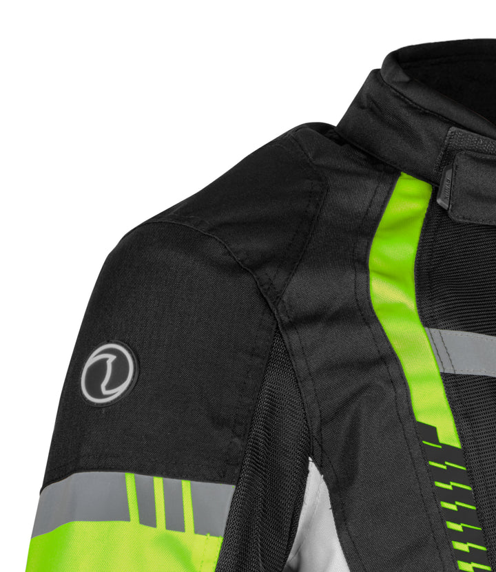 RYNOX TORNADO PRO 4 JACKET - CE CERTIFIED CLASS A - BLACK HI-VIZ GREEN