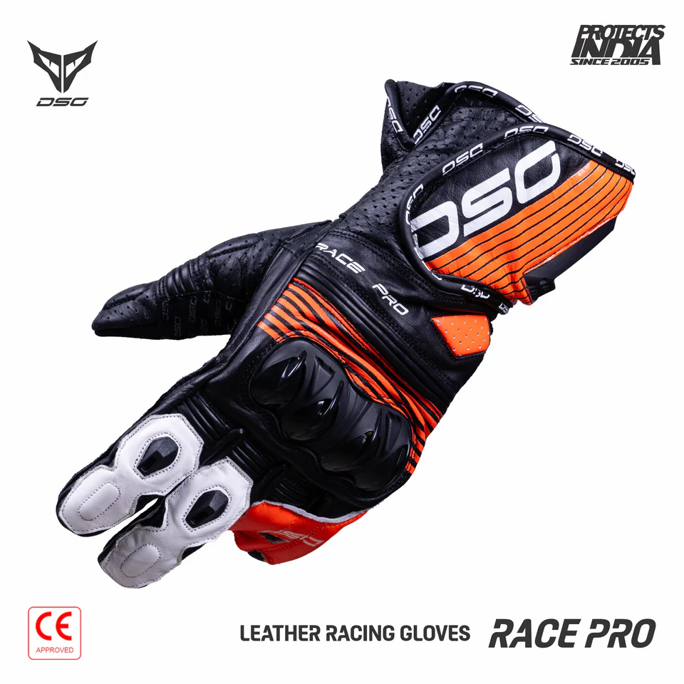 DSG RACE PRO V1 RIDING GLOVE - BLACK RED FLUO WHITE
