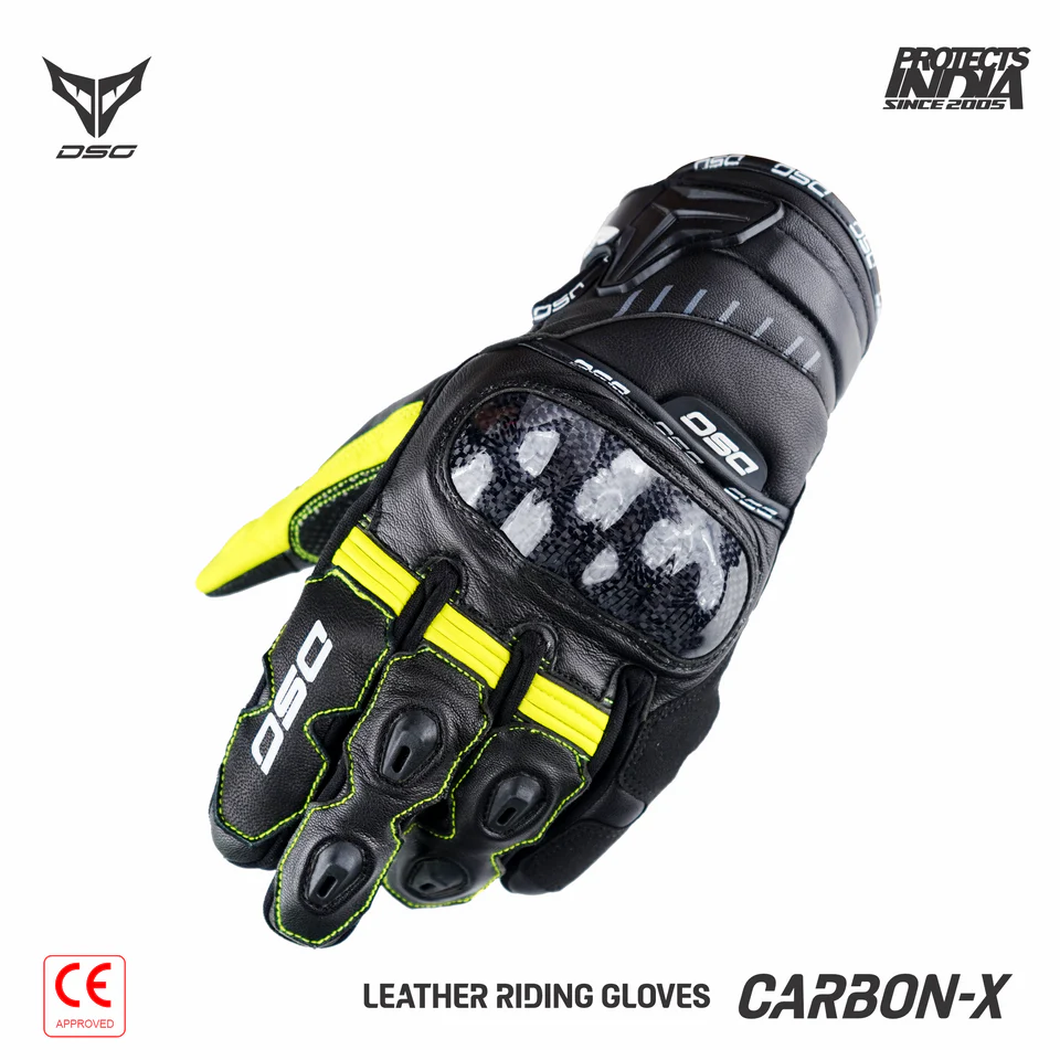 DSG CARBON X V1 RIDING GLOVE - BLACK YELLOW FLUO