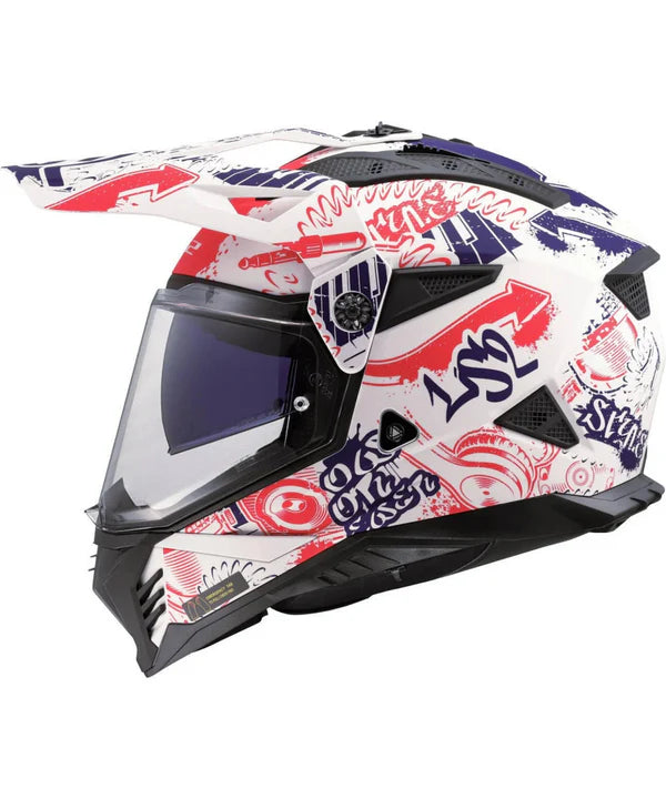 LS2 MX436 PIONEER II 100TH MERIDIAN HELMET - MATT WHITE RED BLUE