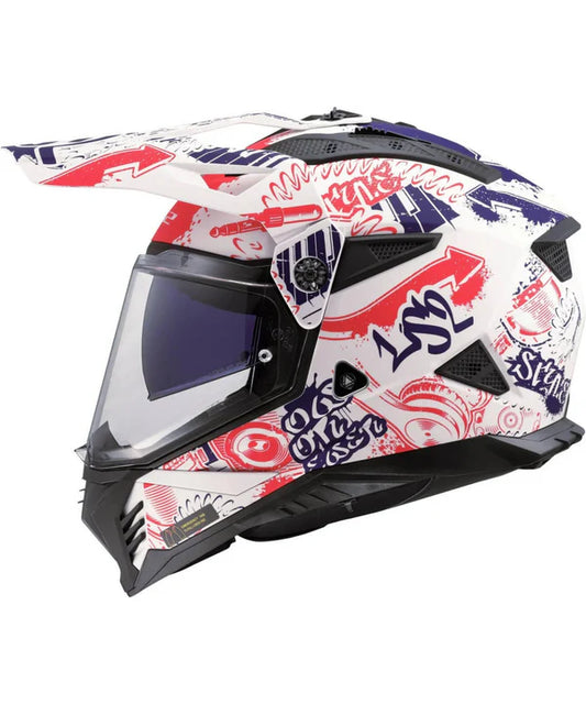 LS2 MX436 PIONEER II 100TH MERIDIAN HELMET - MATT WHITE RED BLUE