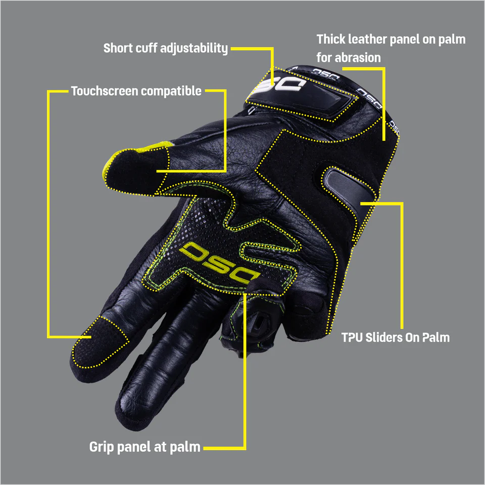 DSG CARBON X V1 RIDING GLOVE - BLACK YELLOW FLUO