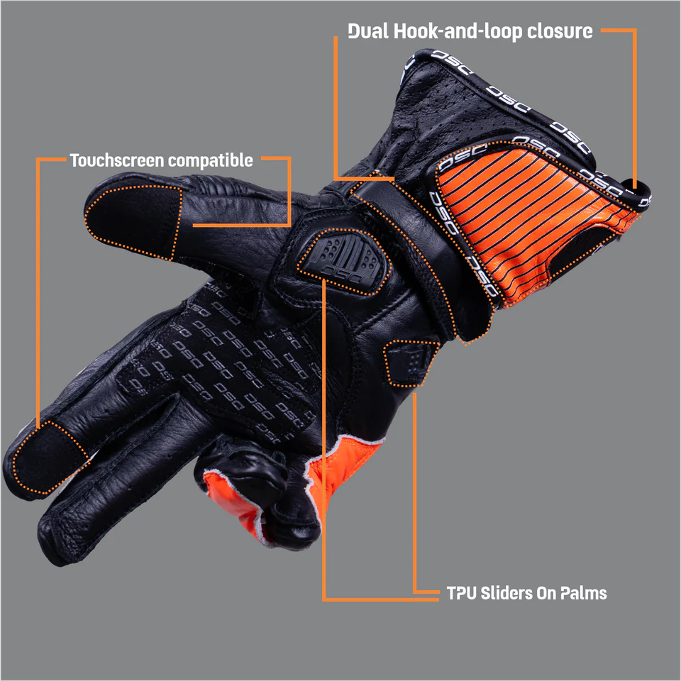 DSG RACE PRO V1 RIDING GLOVE - BLACK RED FLUO WHITE
