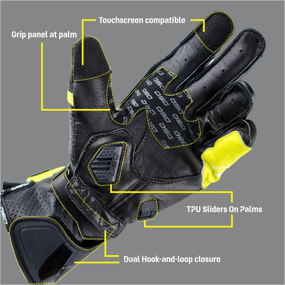 DSG PRO GP RIDING GLOVE BLACK YELLOW FLUO