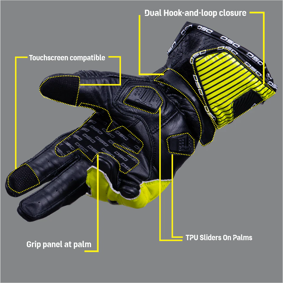 DSG RACE PRO V1 RIDING GLOVE - BLACK YELLOW FLUO WHITE