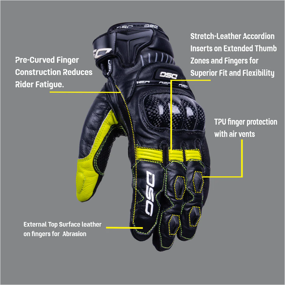 DSG CARBON X V1 RIDING GLOVE - BLACK YELLOW FLUO