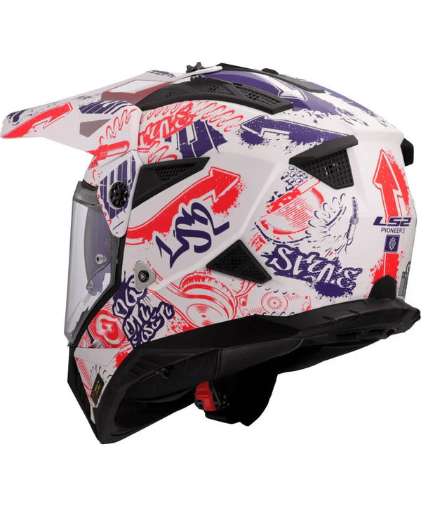 LS2 MX436 PIONEER II 100TH MERIDIAN HELMET - MATT WHITE RED BLUE