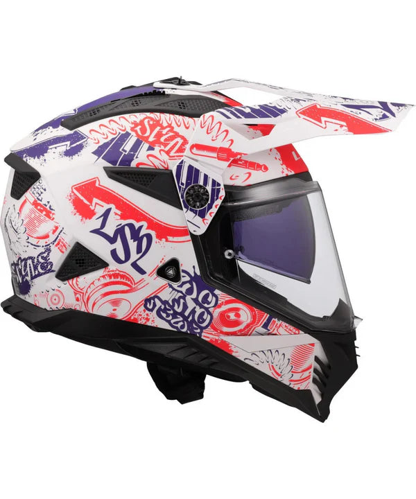 LS2 MX436 PIONEER II 100TH MERIDIAN HELMET - MATT WHITE RED BLUE