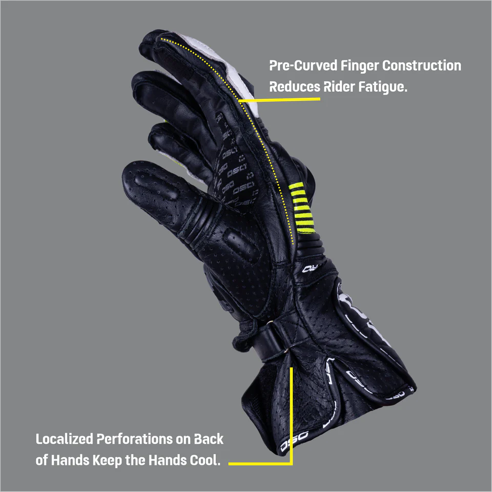 DSG RACE PRO V1 RIDING GLOVE - BLACK YELLOW FLUO WHITE