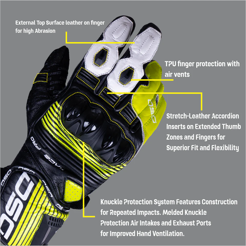 DSG RACE PRO V1 RIDING GLOVE - BLACK YELLOW FLUO WHITE