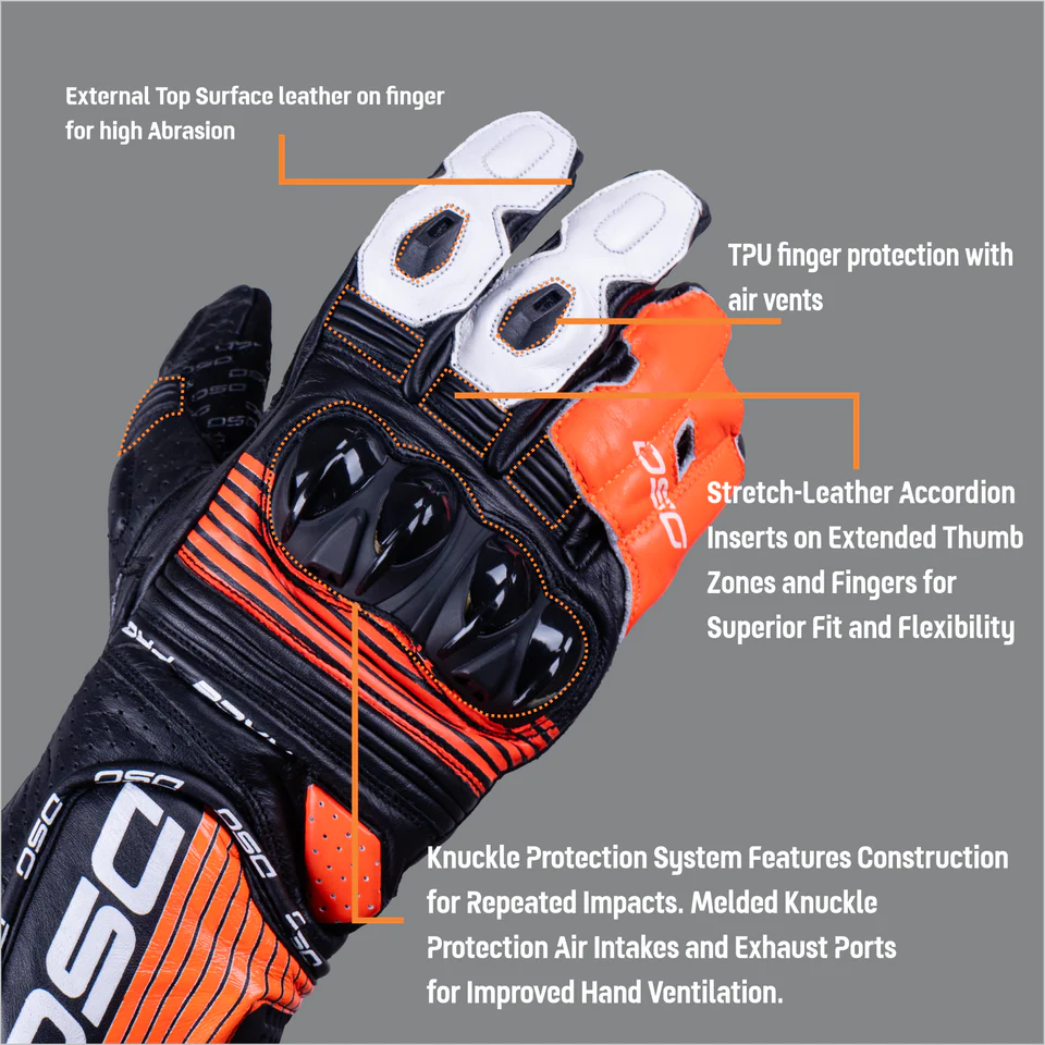 DSG RACE PRO V1 RIDING GLOVE - BLACK RED FLUO WHITE
