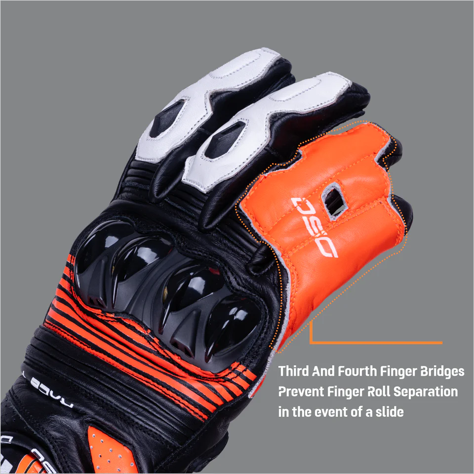 DSG RACE PRO V1 RIDING GLOVE - BLACK RED FLUO WHITE