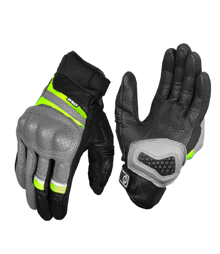 RYNOX AIR GT GLOVES - GREY HI-VIZ GREEN