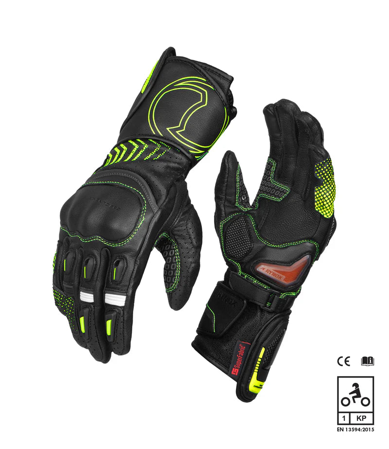 RYNOX ADVENTO PRO GLOVES - BLACK HI-VIZ GREEN