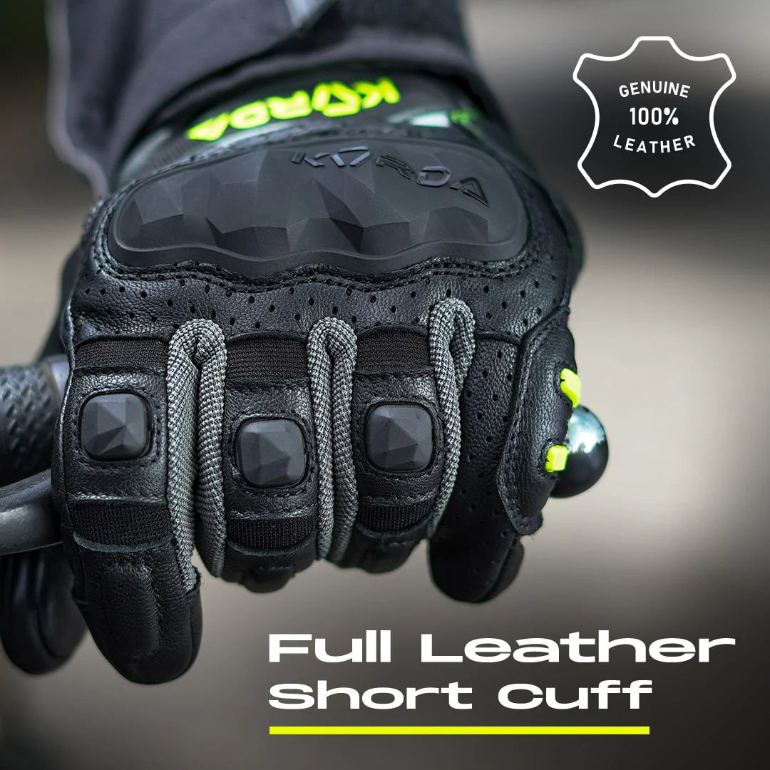KORDA GUARD SEMI GAUNTLET RIDING GLOVES - FLUORESCENT YELLOW