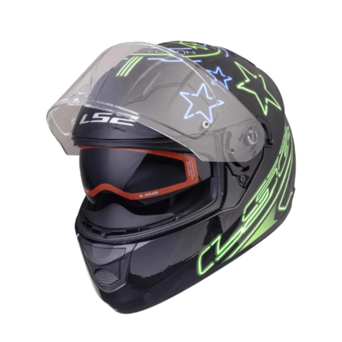 LS2 FF320 STREAM EVO NEON BLACK FLUO GREEN BLUE WITH PINLOCK