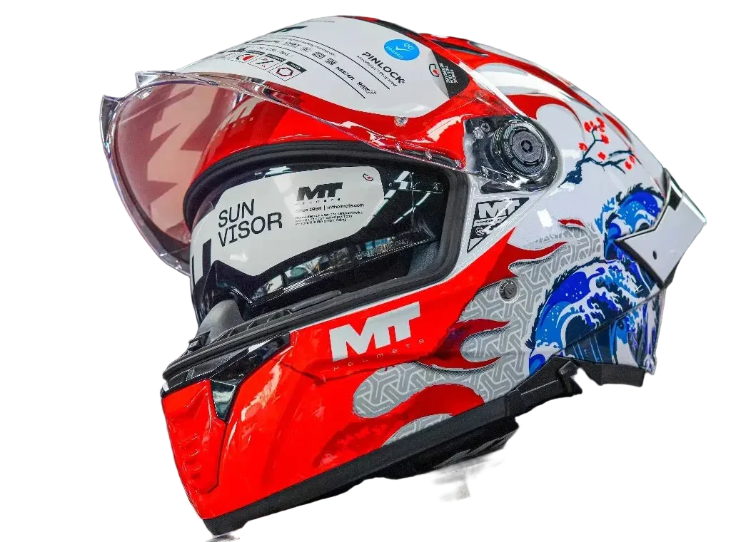 MT THUNDER 4 SV YAMANAKA JAPAN A5 HELMET - GLOSS WHITE RED BLUE