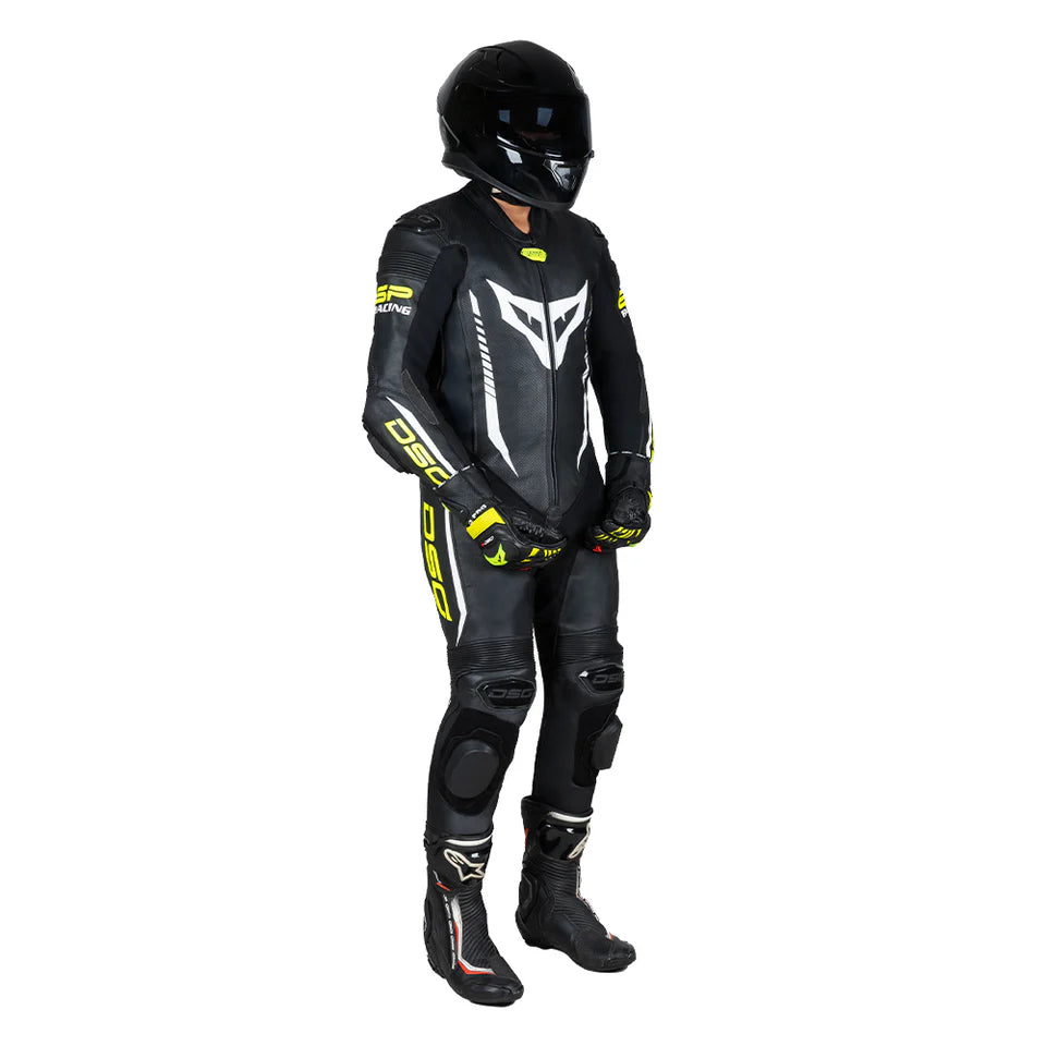 DSG GP RACING LEATHER SUIT : BLACK YELLOW FLUO