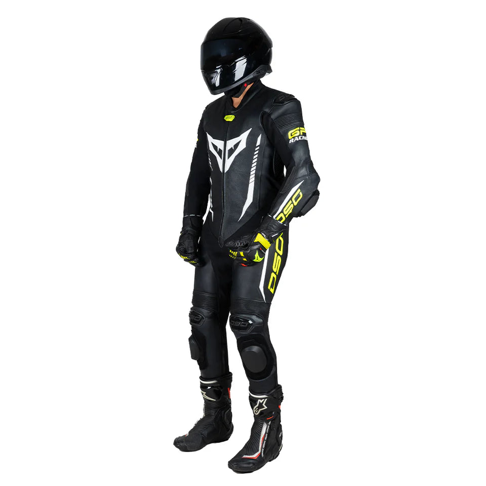 DSG GP RACING LEATHER SUIT : BLACK YELLOW FLUO
