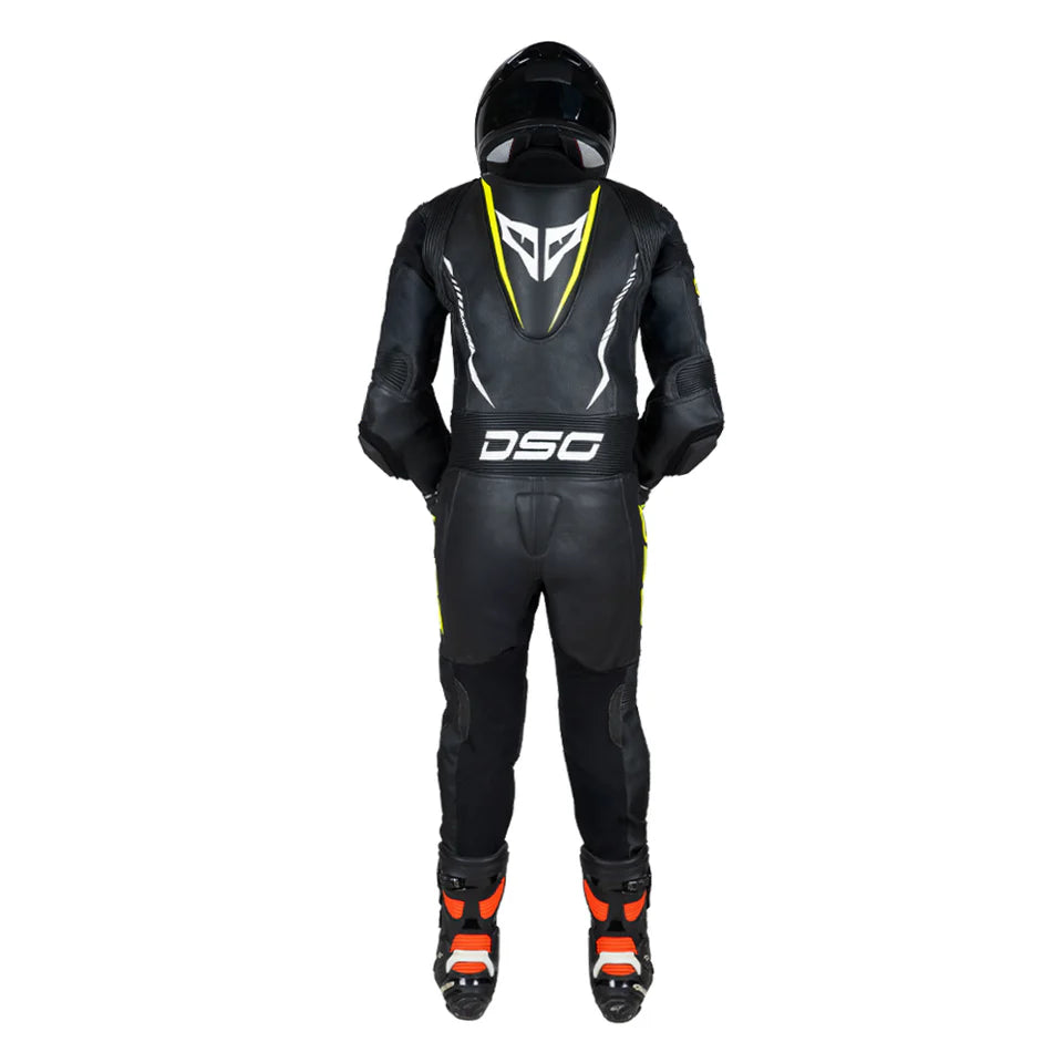 DSG GP RACING LEATHER SUIT : BLACK YELLOW FLUO