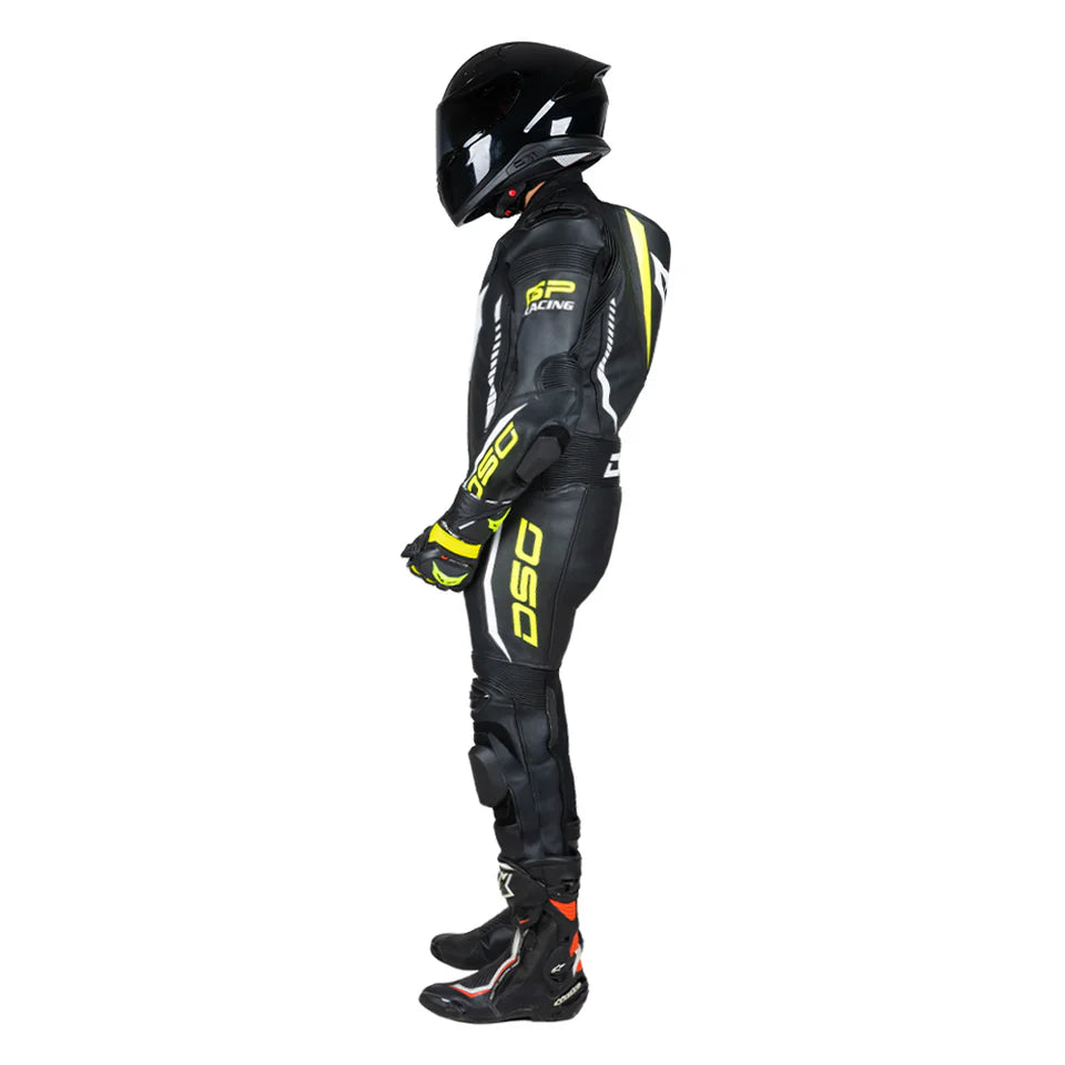 DSG GP RACING LEATHER SUIT : BLACK YELLOW FLUO