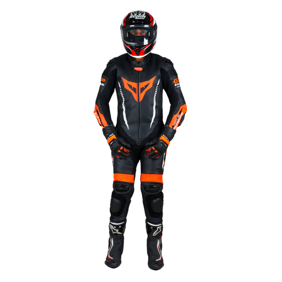DSG GP RACING LEATHER SUIT : BLACK RED FLUO