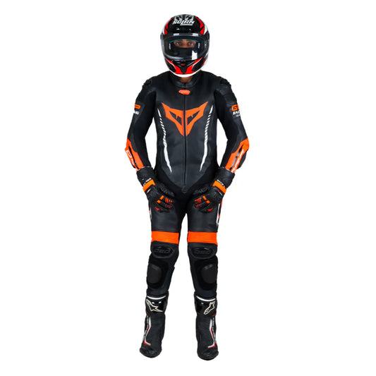 DSG GP RACING LEATHER SUIT : BLACK RED FLUO