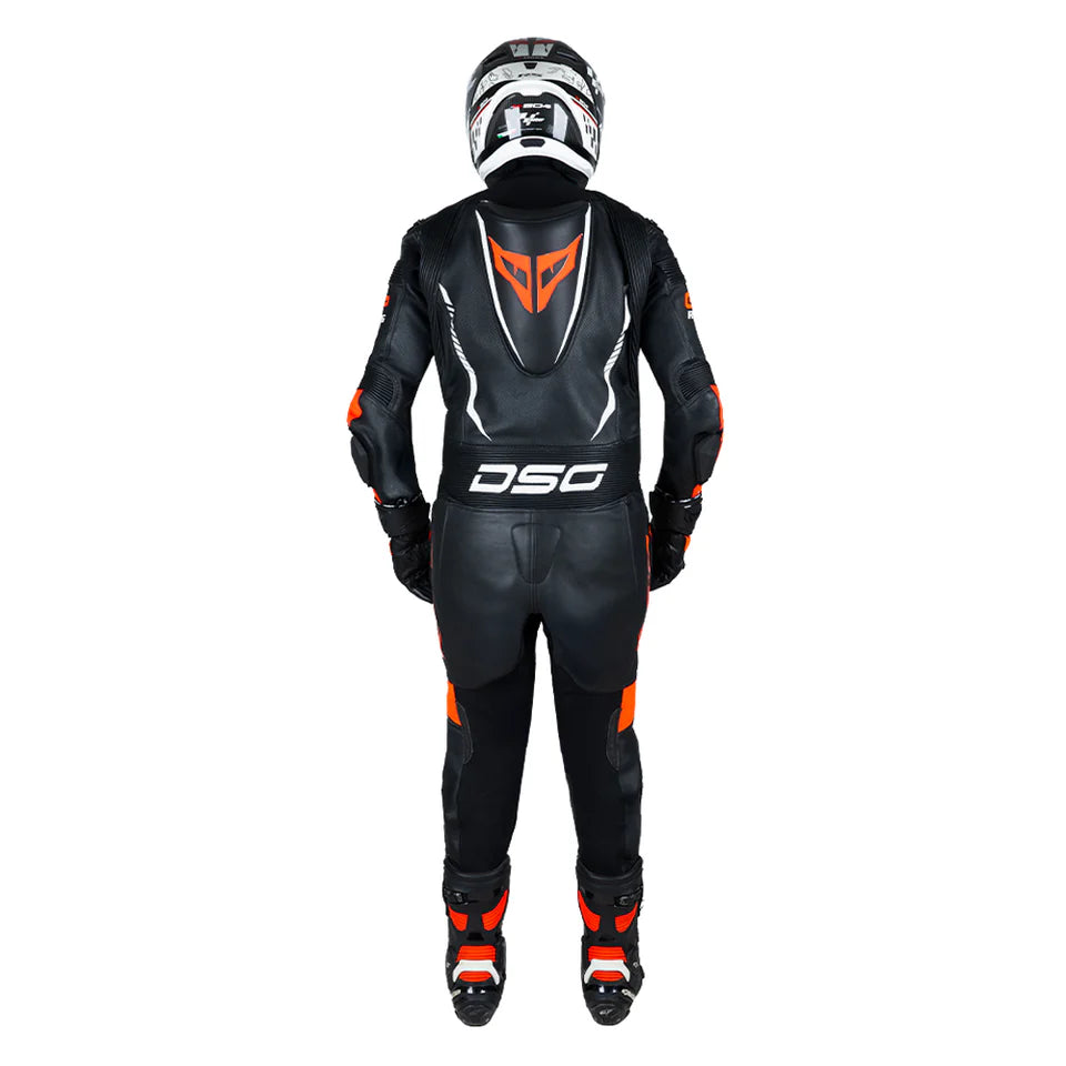 DSG GP RACING LEATHER SUIT : BLACK RED FLUO