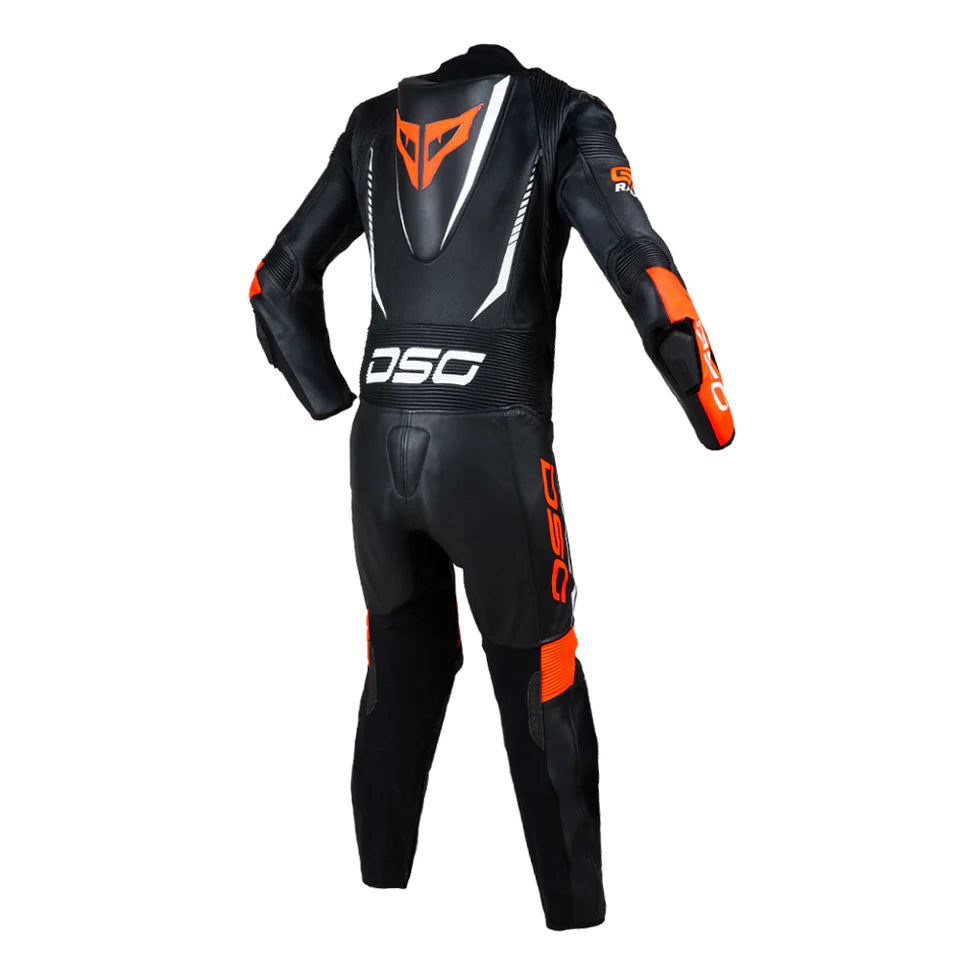 DSG GP RACING LEATHER SUIT : BLACK RED FLUO