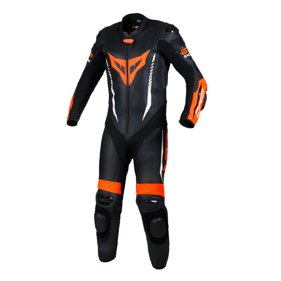 DSG GP RACING LEATHER SUIT : BLACK RED FLUO