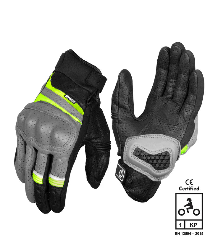 RYNOX AIR GT GLOVES - GREY HI-VIZ GREEN