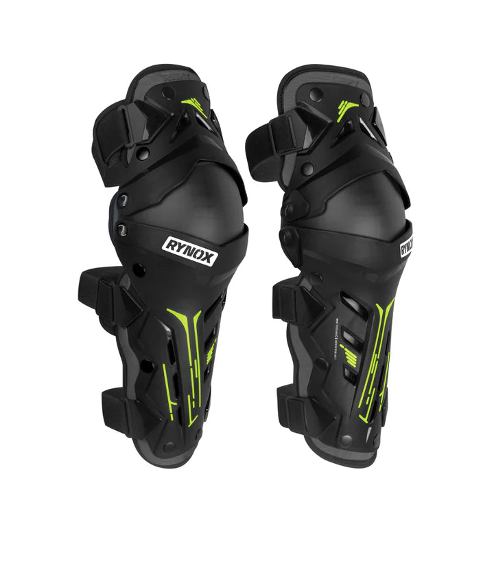 RYNOX BASTION BIONIC KNEE GUARDS - BLACK HI-VIZ GREEN