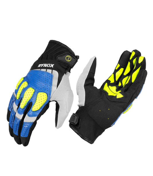 RYNOX RIDGE PRO OFFROAD GLOVES - BLUE HI-VIZ GREEN