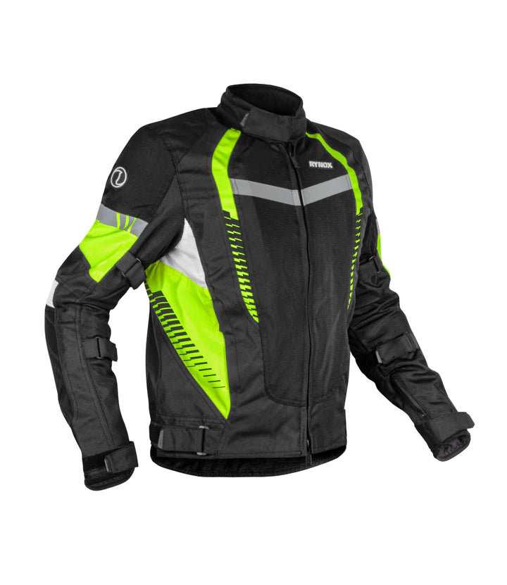 RYNOX TORNADO PRO 4 JACKET - CE CERTIFIED CLASS A - BLACK HI-VIZ GREEN