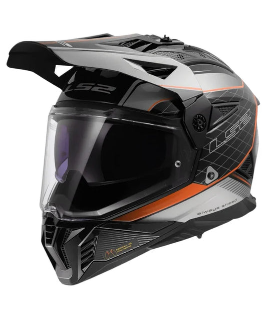 LS2 MX436 PIONEER II 100TH MERIDIAN HELMET - GLOSS BLACK LIGHT GREY ORANGE