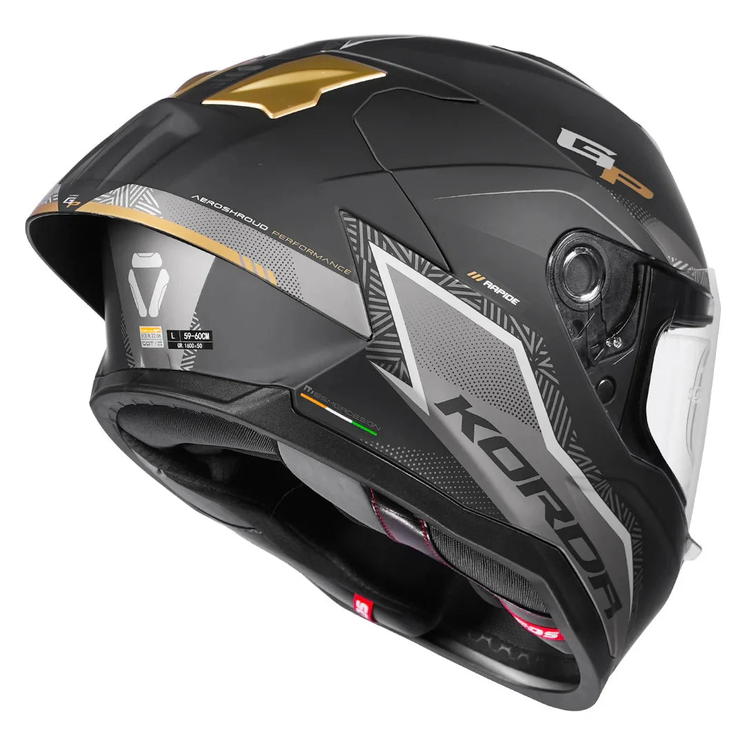KORDA SONIC GP RAPIDE W/P HELMET - MATT BLACK GOLD