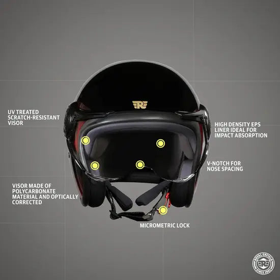 ROYAL ENFIELD JET OPEN FACE MLG NEO HELMET - BLACK & RED